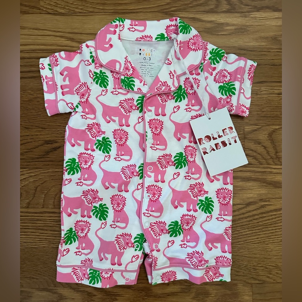 NWT Roller Rabbit Pink and Green Baby Romper